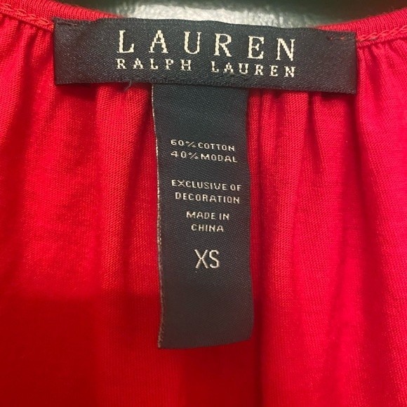 Lauren Ralph Lauren Red & Navy Color Block Cotton Embroidered Monogram Dress - Picture 4 of 9